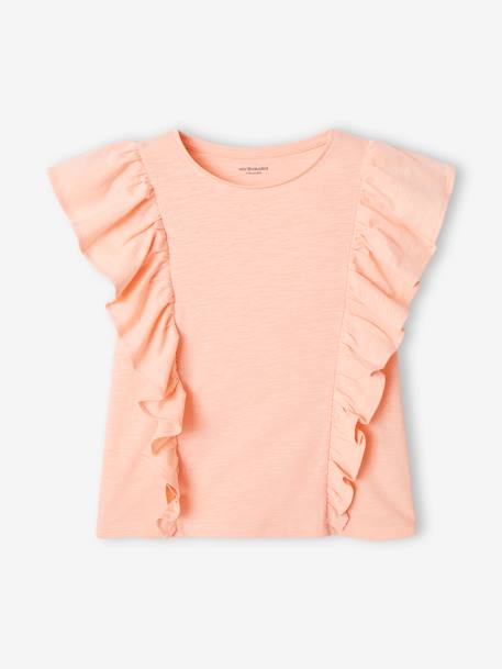 T-Shirt with Ruffles for Girls coral+peach+sage green 