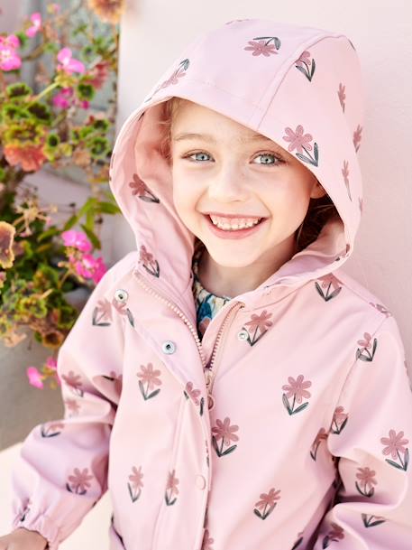 Floral Raincoat with Hood, for Girls - 6646