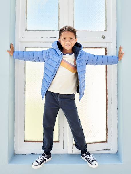 Lightweight Jacket with Recycled Polyester Padding & Hood for Boys BEIGE DARK SOLID WITH DESIGN+blue+green+GREY DARK SOLID WITH DESIGN+navy blue+petrol blue 