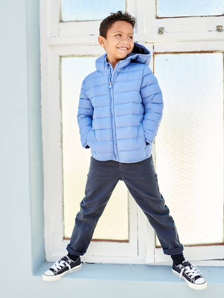 Lightweight Jacket with Recycled Polyester Padding & Hood for Boys BEIGE DARK SOLID WITH DESIGN+blue+green+GREY DARK SOLID WITH DESIGN+navy blue+petrol blue 