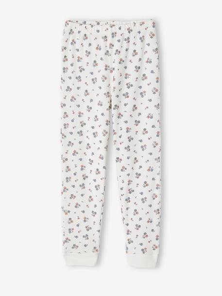 Rib Knit Pyjamas with Floral Print for Girls ecru 