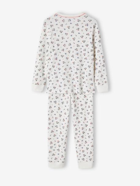 Rib Knit Pyjamas with Floral Print for Girls ecru 