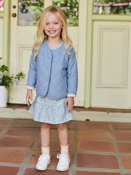 Padded Chambray Jacket, Floral Lining, for Girls double stone 