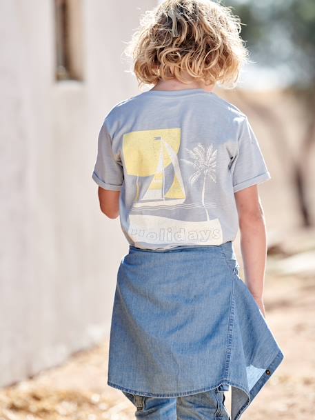 T-Shirt with Large Boat on the Back, for Boys sky blue 