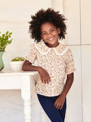 Girls-Floral, Short Sleeve Blouse with Peter Pan Collar, for Girls