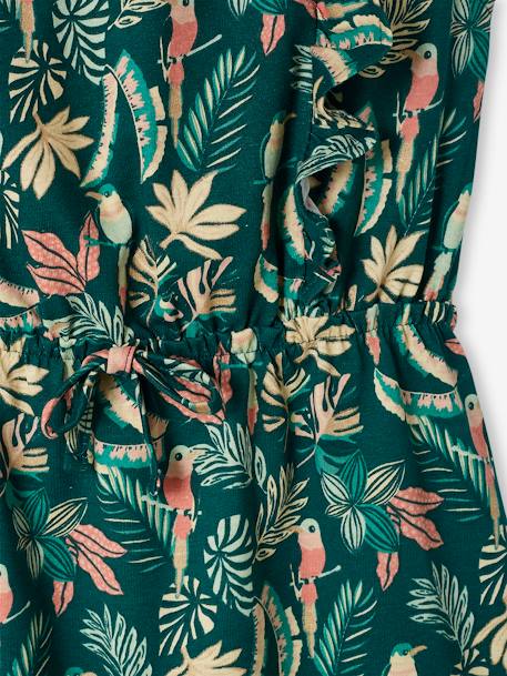 Printed Dress with Ruffles for Girls GREEN DARK ALL OVER PRINTED+rose 