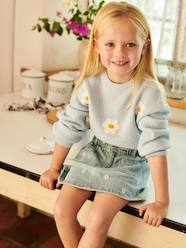 Denim Skirt with Floral Embroidery, for Girls