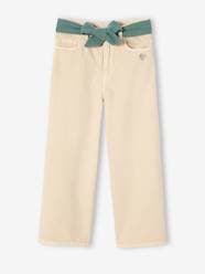 -Flared Trousers in Cotton Gauze, with Belt, for Girls
