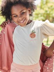 Girls-Tops-Bubble Sleeve Top with Fruit Motif on Chest for Girls