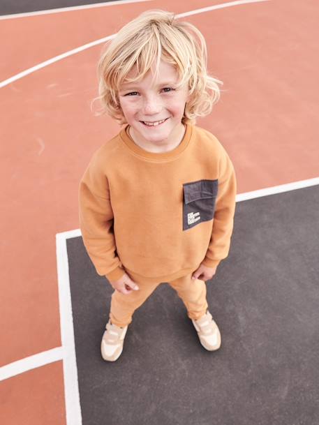 Sports Sweatshirt with Dual Fabric Pocket for Boys pecan nut 