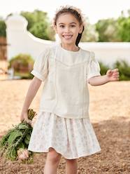 -Linen-Effect Blouse with Lace, for Girls