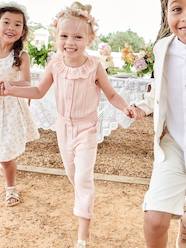 Girls-Cotton Gauze Jumpsuit for Babies, Broderie Anglaise Collar, for Girls