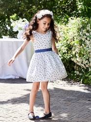 Girls-Dresses-Occasionwear Floral Dress in Plumetis with Belt that Ties on the Back for Girls