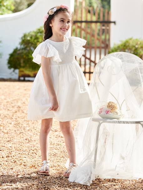 Occasionwear Dress with Broderie Anglaise Details for Girls ecru 