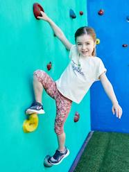 Sports Combo: T-Shirt & Cropped Trousers with Iridescent "sunrise" Motif, for Girls