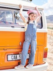 Girls-Dungarees & Playsuits-Denim Dungarees with Embroidered Flower Detail for Girls