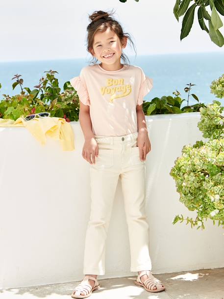 Flared Trousers with Fancy Braided Belt for Girls ecru 