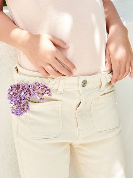 Flared Trousers with Fancy Braided Belt for Girls ecru 