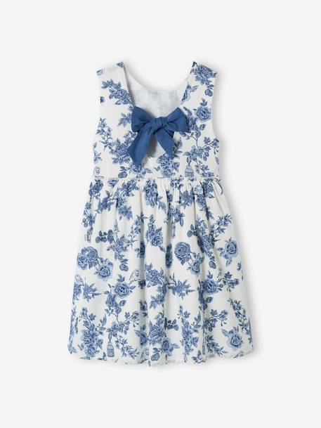 Floral Occasion Wear Dress with Bow on the Back, for Girls ecru 