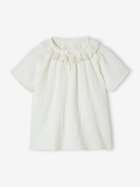 Cotton Gauze Blouse for Girls, Broderie Anglaise Collar ecru 