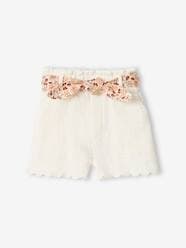 -Cotton Gauze Shorts with Floral Belt for Babies