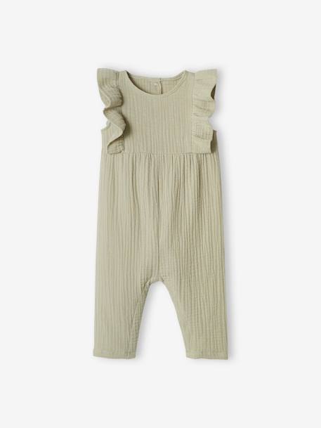 Cotton Gauze Jumpsuit for Babies grey green+pale yellow 