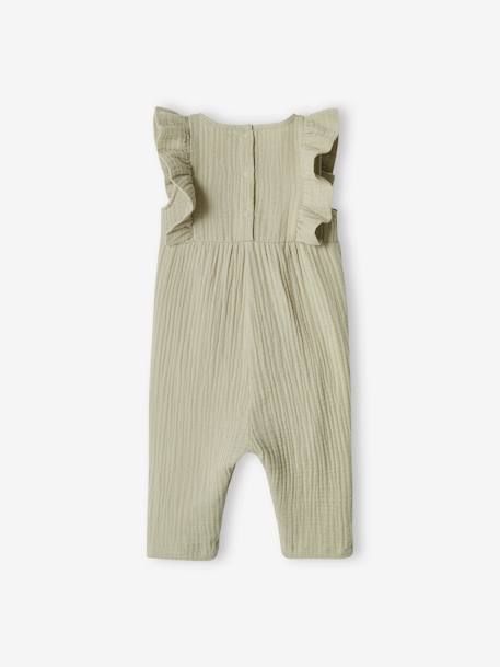 Cotton Gauze Jumpsuit for Babies grey green+pale yellow 