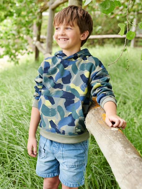 Hooded Sweatshirt with Camouflage Effect for Boys printed green 