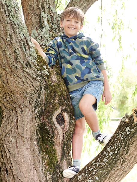 Hooded Sweatshirt with Camouflage Effect for Boys printed green 