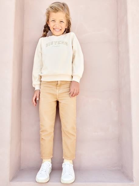 'Mom Fit' Trousers with Scarf Belt in Cotton Gauze for Girls emerald green+mustard+peach+PINK LIGHT SOLID+red+WHITE DARK SOLID 