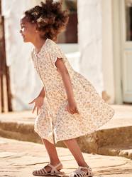 Girls-Buttoned Dress with Flowers for Girls