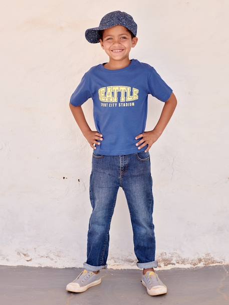 College-Style T-Shirt for Boys blue+white 