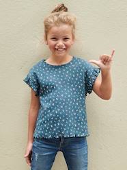Girls-Tops-Rib Knit T-Shirt with Printed Flowers for Girls