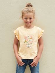 Girls-Tops-T-Shirts-T-Shirt with Iridescent Motif & Short Ruffled Sleeves for Girls