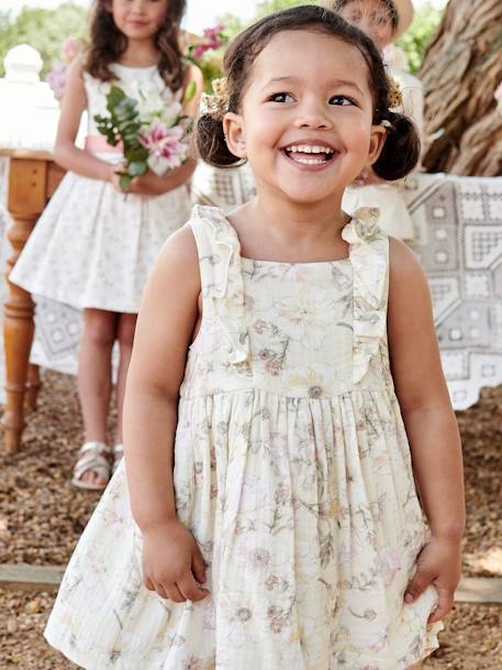 Floral Dress in Cotton Gauze for Babies ecru 