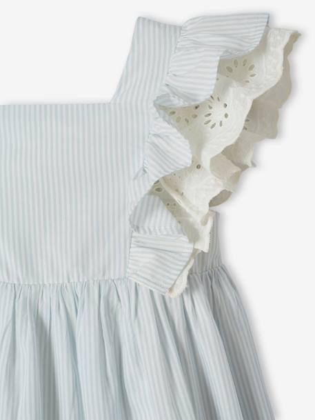 Striped Occasion Wear Dress, Ruffles on the Sleeves, for Girls striped blue 