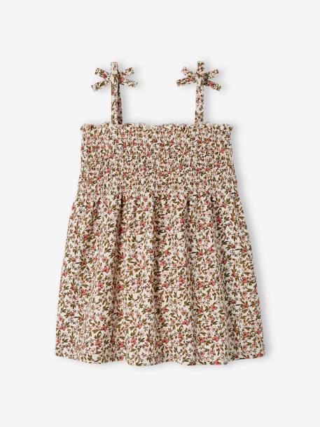 Smocked Floral Print Top, for Girls green+nude pink+pale pink+red 