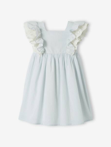 Striped Occasion Wear Dress, Ruffles on the Sleeves, for Girls striped blue 
