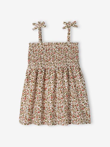 Smocked Floral Print Top, for Girls green+nude pink+pale pink+red 