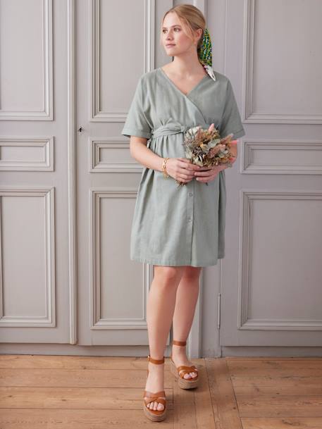 Short Wrap-Over Dress, Maternity & Nursing Special sage green 