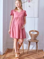 Maternity-Dresses-Dual Fabric Wrap-Over Dress, Maternity & Nursing