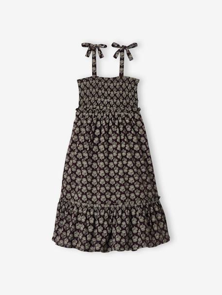 Long Dress with Fine Straps & Smocking for Girls anthracite 