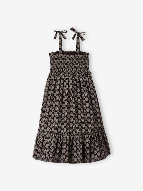 Long Dress with Fine Straps & Smocking for Girls anthracite 