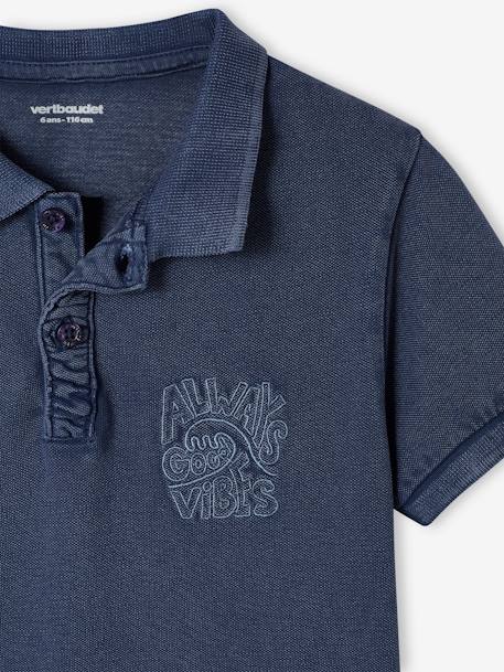 Polo Shirt with 'good vibes' Embroidered on the Chest, for Boys slate blue+terracotta 
