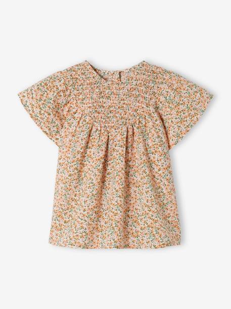 Blouse with Smocked Neckline & Short Sleeves for Babies white 
