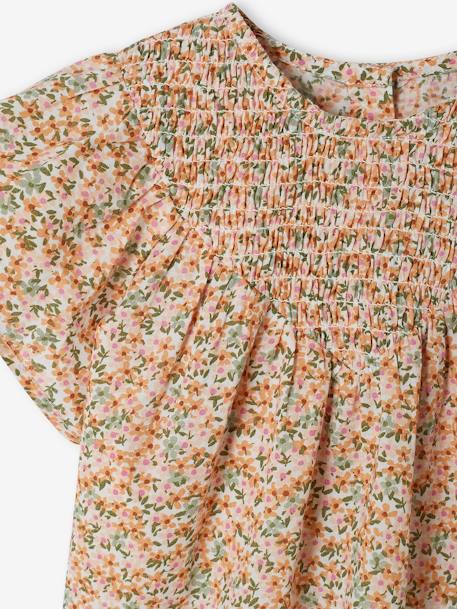Blouse with Smocked Neckline & Short Sleeves for Babies white 
