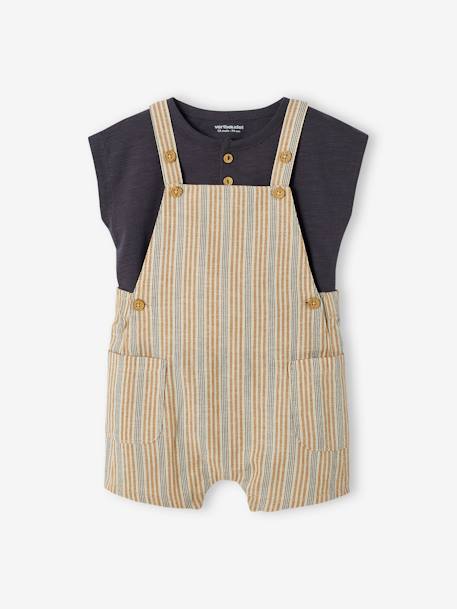 Striped T-Shirt & Dungarees Combo for Babies ecru 