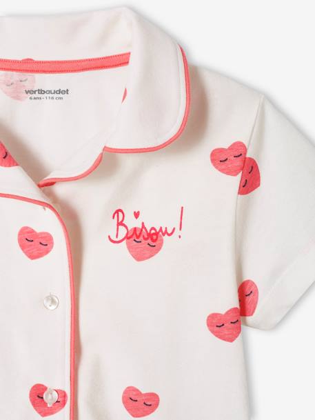Pyjamas with Hearts & 'Bisou' Print for Girls ecru 