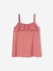-Sleeveless Top with Ruffles in Broderie Anglaise for Girls