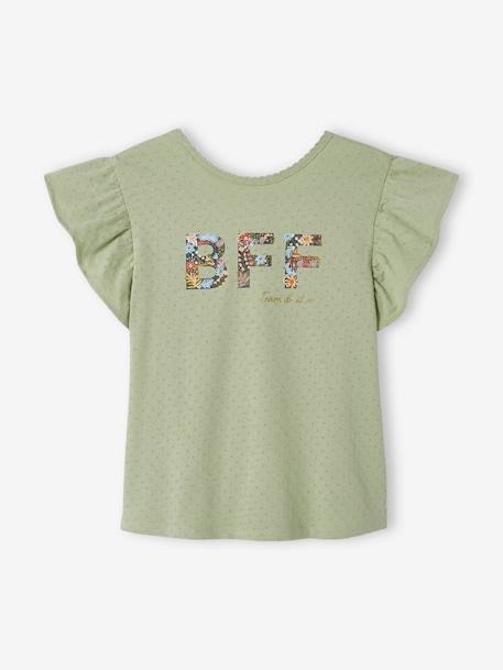 Fancy T-Shirt with Ruffles on the Sleeves, for Girls ink blue+sage green 